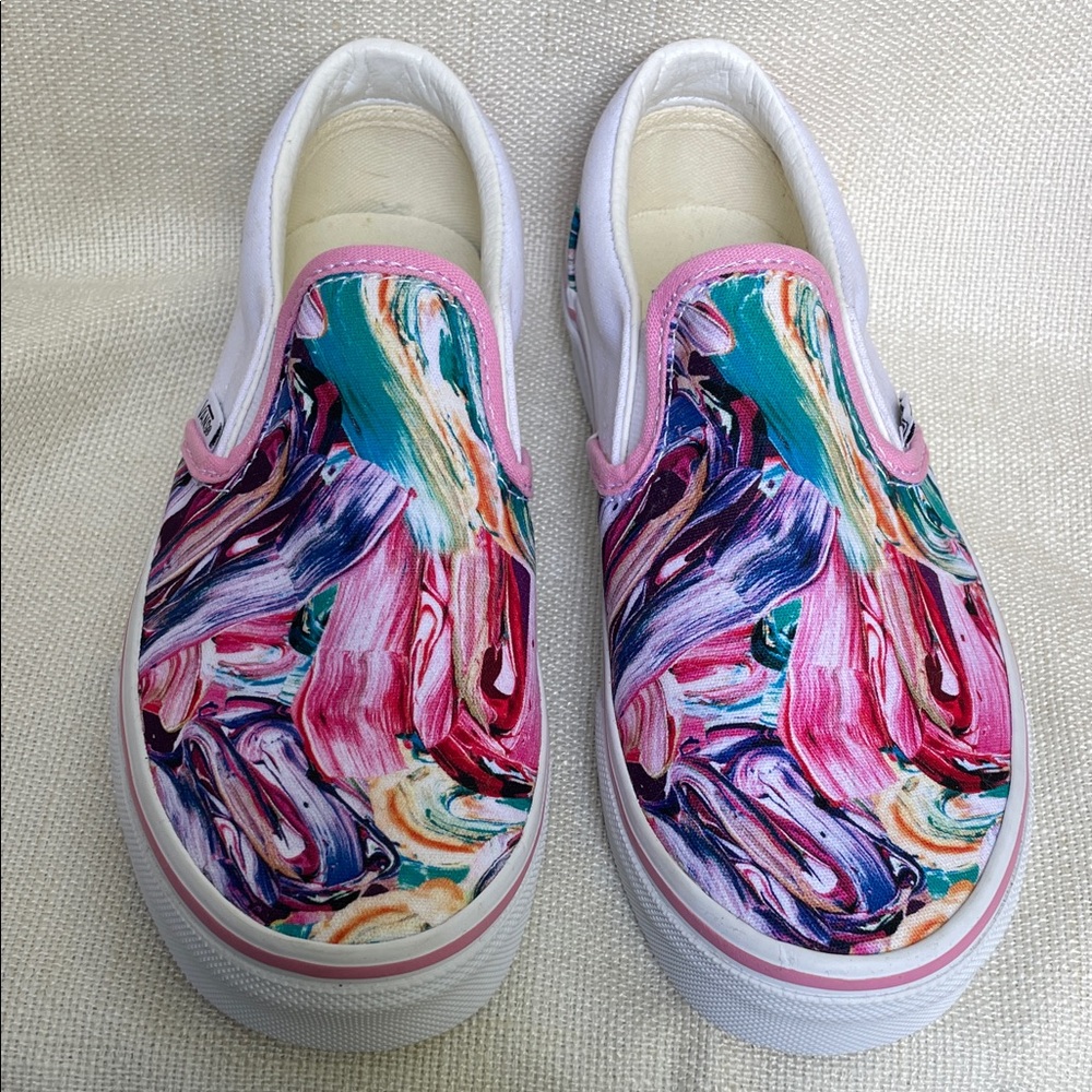 Vans Customs Slip-On Pink Trim and Multicolor Swirl US Women’s 5.0 Men 3.5 - Picture 4 of 8